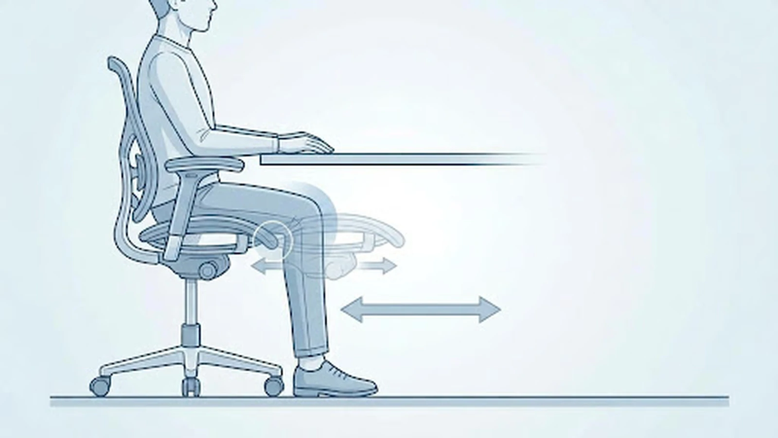 Person sitting in an office chair showing adjustable seat depth