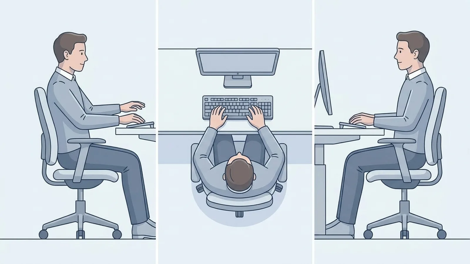 Office chair armrests positioned to support the arms while working at a desk