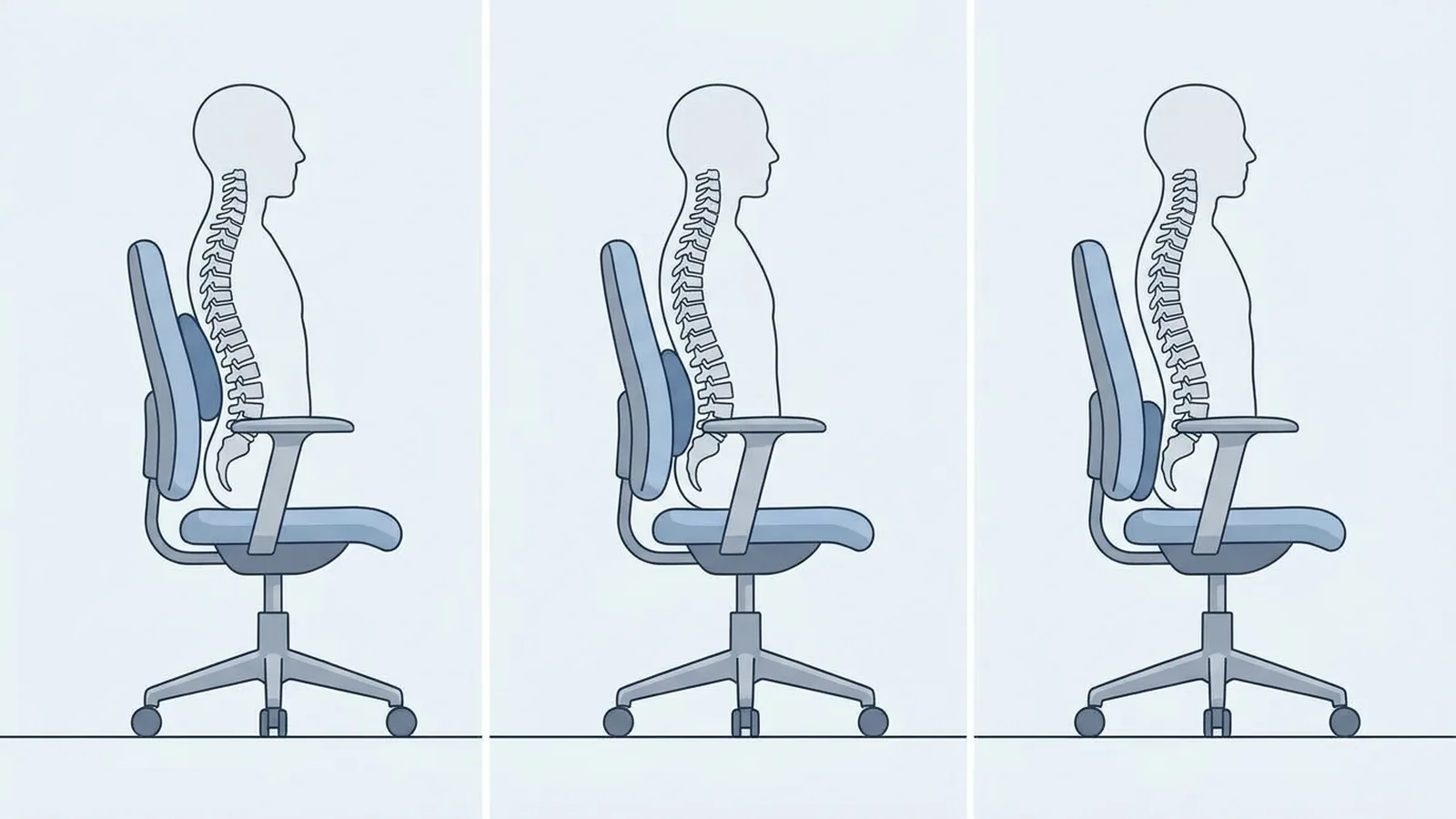 Illustration showing an office chair backrest and lumbar support positioned against the lower back