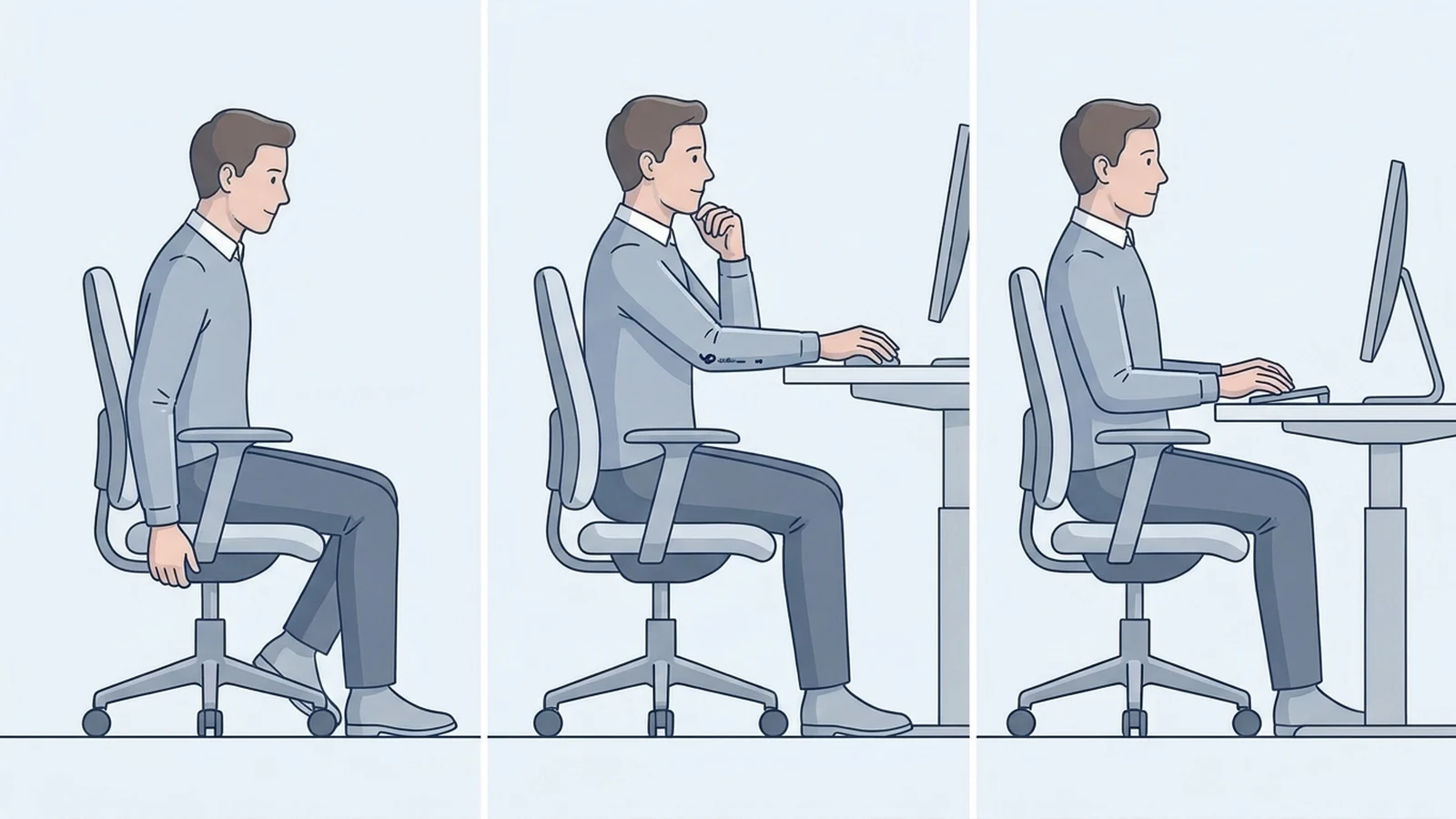 Illustration showing seated desk positions with different desk heights