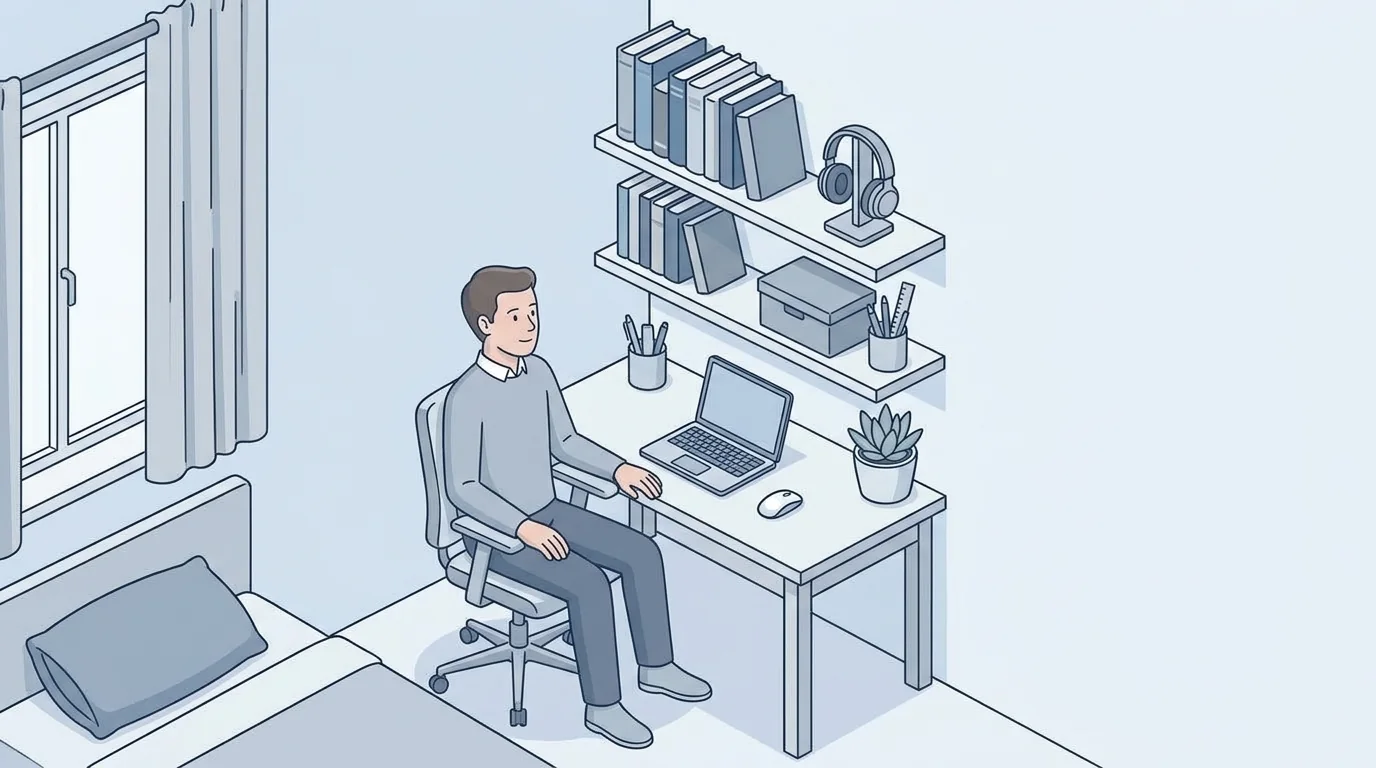 Small bedroom desk with vertical shelves for workspace storage