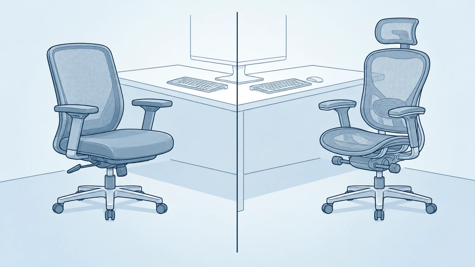 Illustration comparing a task chair with an ergonomic office chair